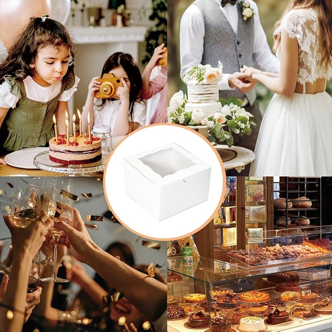 Cookie Boxes with Window 4.5x4.5x3 Inch-50 Pack,White Bakery Boxes,Mini Treat Boxes for Mini Bundt Cake and Individual Cheesecakes