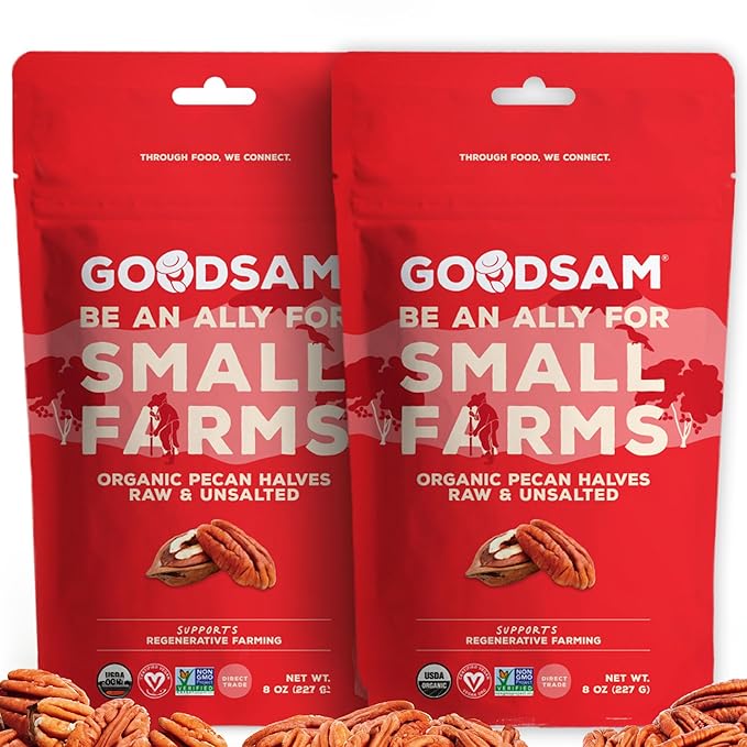 GoodSAM Organic Raw Pecan Halves 2 Pack, 8 oz Each, Gluten-Free, Sourced from Mexico, Regenerative Farming, Ideal for Vegan and Keto Diets, Direct Trade