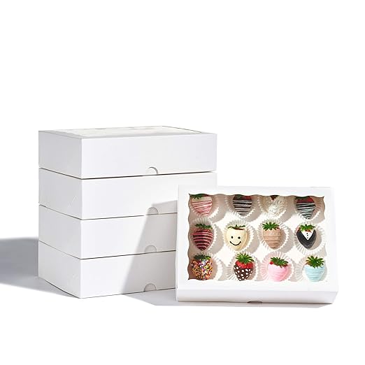 25PCS Elegant White Fancy Bakery Boxes with Display Window (10 x 7 x 2.5 inches) - Professional White Cookie and Strawberry Boxes