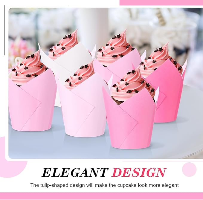 Havawish 500 Pcs Standard Size Light Pink Tulip Cupcake Liners, Party Cupcake Baking Liners Greaseproof Wrappers Muffin Liner Holders for Wedding Birthday Baby Shower Holiday Party Baking Cups