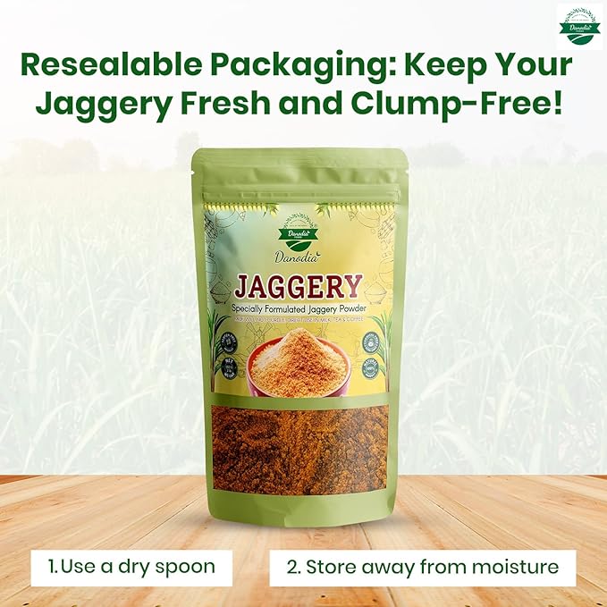 Danodia Foods Organic Jaggery Powder (2 lbs/950G) | Gluten Free, Traditionally, No Anti Caking Agent, No Additives | Unique Sugar Substitute, Best Of Indian Sweetener (Resealable Pouch)