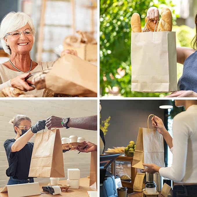 PAICUIKE 100Pcs Large Brown Paper Bags with Handles, 13x7x13 Inch Gift Bags for Business, Shopping, Party, Wedding & Birthday | Natural Brown Kraft Bags for Retail, Merchandise & Events