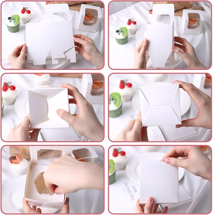 VGOODALL 60PCS Cupcake Boxes, 3.5 Inches Individual Cupcake Containers with Window and Insert for Muffins Cocoa Bombs Packaging Togo Boxes for Birthday Baby Shower Wedding Party Favors