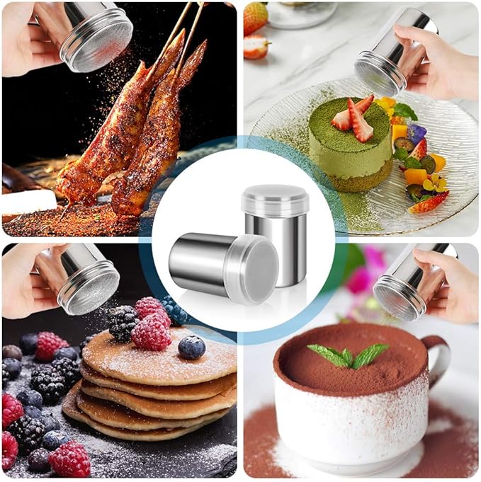 Accmor 2 Pack Powdered Sugar Shaker Duster, Cinnamon Shaker Flour Sifter, Fine Mesh Stainless Steel Dredge for Baking Soda Flour Cinnamon Cocoa