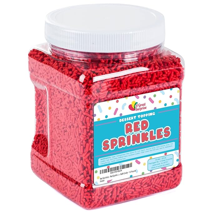 Red Christmas Sprinkles - 1.6 Pounds - Bulk Jimmies - Edible Decorations for Cake Decorating - Dessert Toppings for Ice Cream, Cupcakes, Cookies, Cake Pops