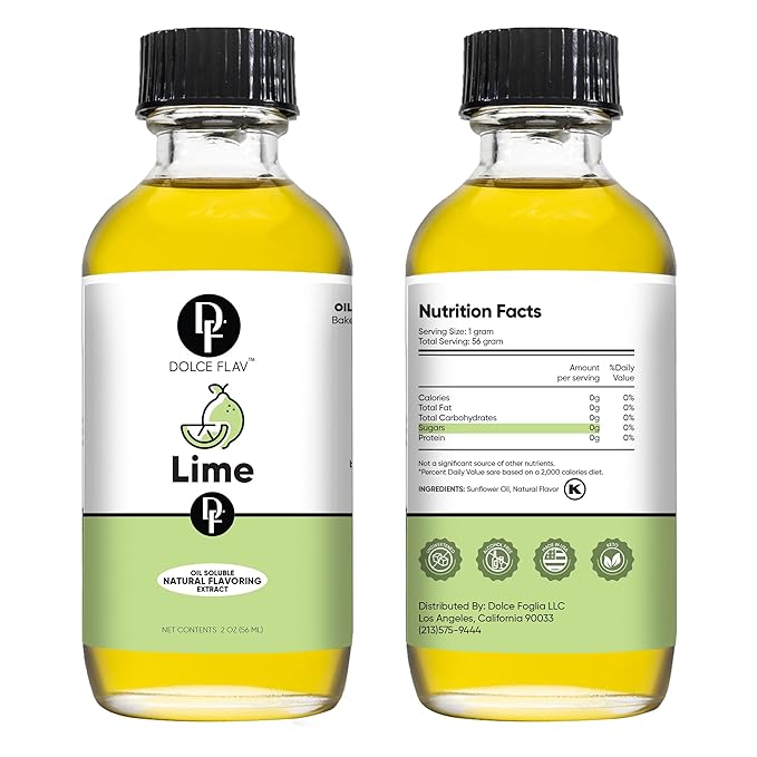 Dolce Flav Natural Lime Extract – 2 Ounce Oil-Soluble Kosher, Sugar-Free, Concentrated Citrus Lime Flavor for Candy, Chocolates & Desserts, Includes Measured Dropper