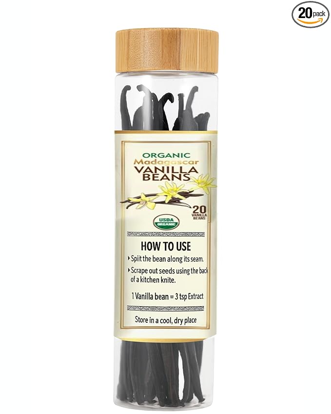 20 Premium Organic Madagascar Vanilla Beans – Whole Grade A Pods for Extract, Baking, Cooking, Ice Cream – Non-GMO, Fresh, Long, and Fragrant Vanilla from Madagascar (1)