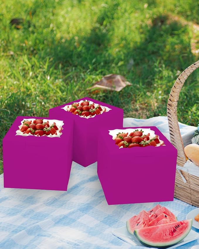 Bakepacker 36pcs 8x8x5 Inches Cake Boxes with Window 18-Packs Deep Purple Cake Boxes 8 Inch Bakery Boxes (18 Cake Boxes +18 Cake Boards Included)