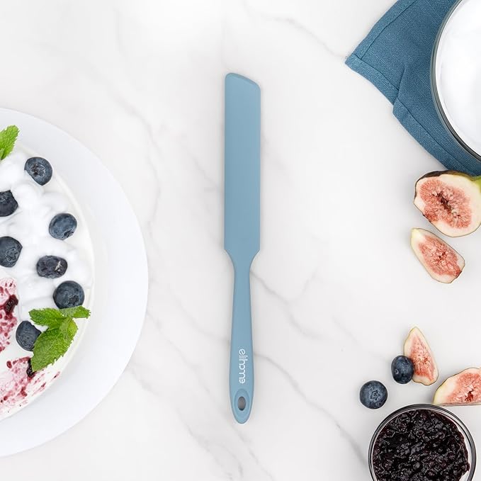 Elihome Skinny Silicone Jar Spatula Spreader, BPA Free,Heat-Resistant Scraper, 10in Long Narrow Stirring Stick, Seamless Flexible Peanut Butter Spreader for Scraping Icing and Jam (Slate)