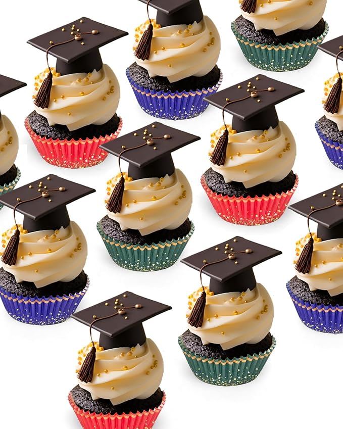 qiqee Graduation Cupcake Liners Muffin Liners for Graduation 300-Count 6 Original Design No Smell, Food Grade Baking Cups Paper(Small Size)