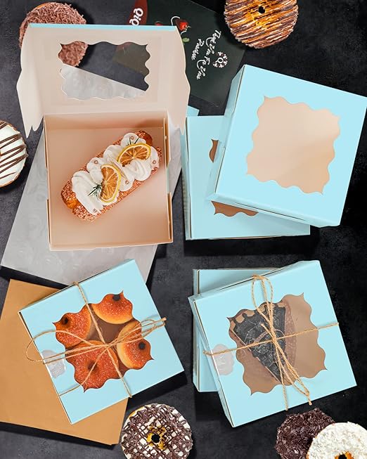 qiqee Light Blue Cookie Boxes with Window 36packs 6x6x3 Light Blue Bakery Box Pastry Box for Wedding Favor Birthday & Party