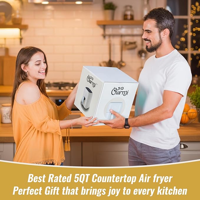 Charmi 5QT Air Fryer โ Beautiful Retro Design, Stylish Countertop Look, Nonstick & PFAS-Free, Safe Auto Shutoff, Digital Touchscreen, 8 Cooking Presets (Cream White)