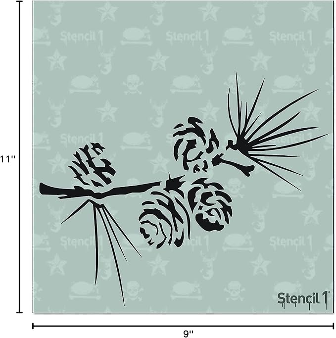 Stencil1 Pine Branch Stencil – Reusable Winter Template for DIY Crafts, Holiday Decor, Painting on Wood, Fabric, Cards & More - 5.75" x 6"