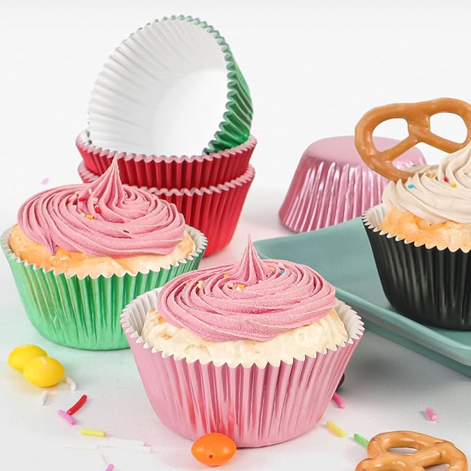 Caperci Red Foil Cupcake Muffin Liners Standard Size Baking Cups 150-Pack - Premium Greaseproof & Sturdy