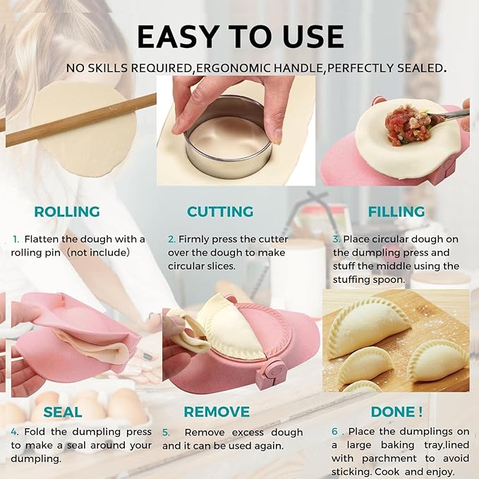 Empanada Maker Press, 6 Inch Extra Large Dumpling Maker Set with Dough Cutter, Dumpling Mold Set for Pierogi, Pastelitos, Calzone, Turnovers, Chinese Dumpling 6"