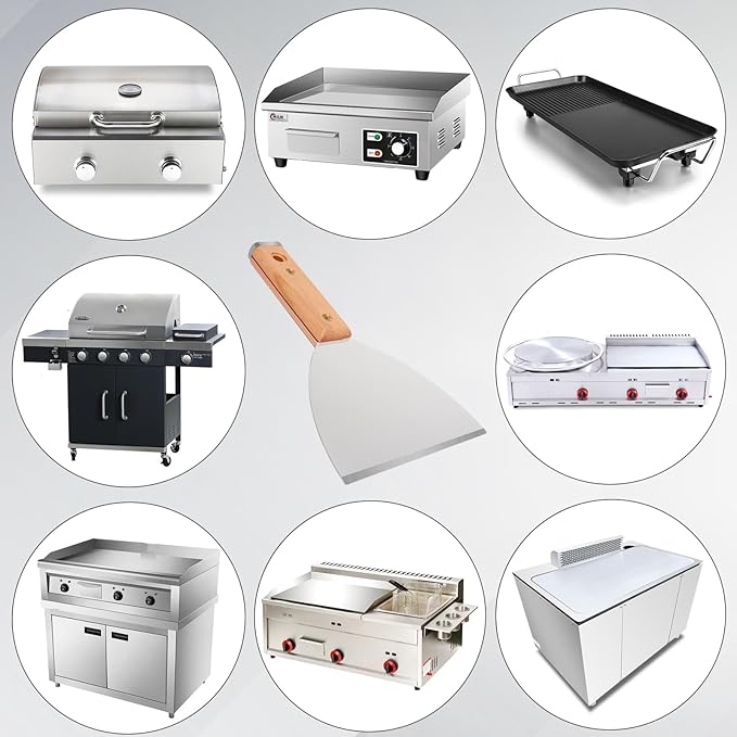 Heavy Duty Griddle Scraper, 8.07” x 5” Stainless Steel Grill Scrapers with Hole for Hanging, Rust-Proof & Unbreakable One-Piece Blade, Perfect for Griddle, Smoker, and Gas Grills