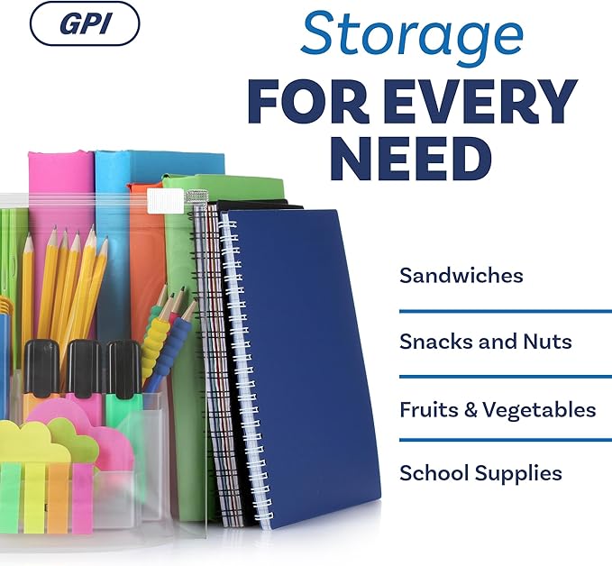 100 Count - Slider Zip Quart Food Storage Bags, 8" x 7" 3 Mil Heavy Duty, Strong & Durable For Freezer Storage, For Sandwiches, Snacks & More. GPI