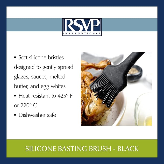 RSVP International (EBB-TQ) Silicone Basting Brush, Black, 8.75" | Gently Spreads Butter, Sauces, Marinades, & More | Dishwasher Safe & Heat Resistant | BBQ Grill, Baking, Preparing Meats