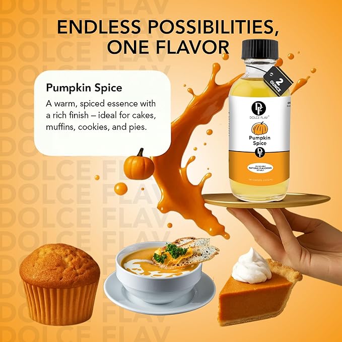 Dolce Flav Natural Pumpkin Spice Extract – 1 Gallon Oil-Soluble Kosher, Sugar-Free, Concentrated Warm Pumpkin Spice Flavoring for Baking, Smoothies & Desserts