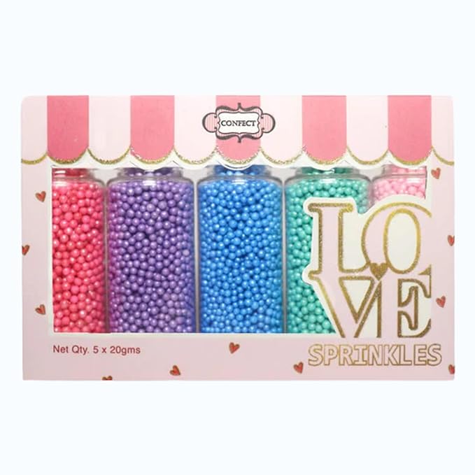 Confect Pearl Sprinkles | Assorted pack of 5 Funky Disco Sprinkles | Baby Shower Mix Hot Pink, Purple, Blue, Teal & Baby Blue Pearl Disco Ball Dragees - Vegan, Gluten-Free, Nut-Free, Soy-Free, Dairy-Free, Palm Oil-Free, No Artificial Dyes - 5 Oz