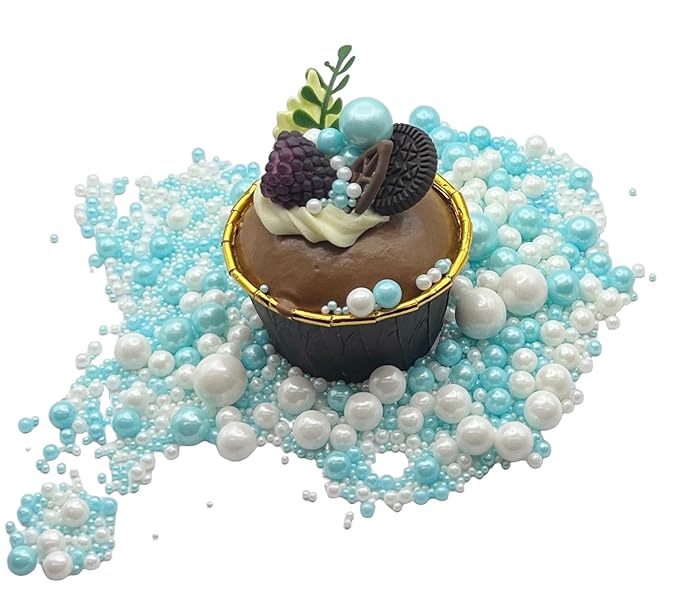 SE Si&Moos White and Light Blue Pearl Sprinkles for Cake Decorating Edible Cake Cookie Pearls Cupcake Decorations Baby Blue and White Sprinkles for Cake, Cupcake, Cookies Party Holiday Christmas Supplies 3.5 OZ