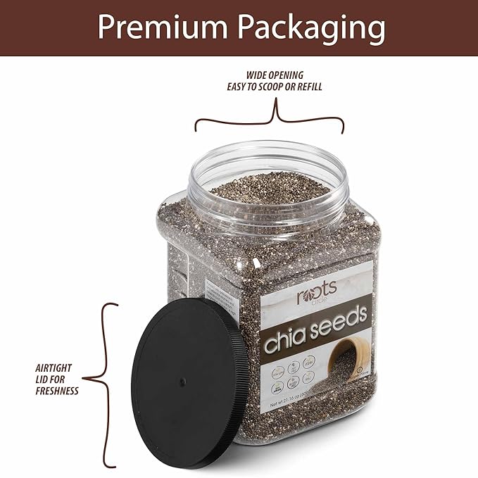 Roots Circle Non-GMO Chia Seeds | 1.3 Pound (Pack of 1) Raw Superfood, Vegan, Kosher, Nut & Gluten Free, Keto & Paleo Friendly | Add Omega 3 & Protein to your Salad, Smoothie, Oatmeal, & Acai Bowl