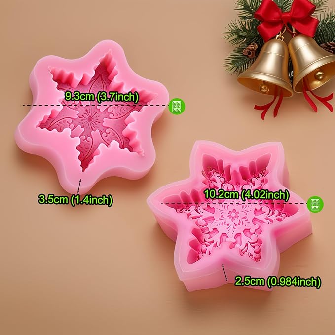 Snowflake Silicone Molds Christmas Snowflake Soap Molds Snowflakes Candle Mold 3D Christmas Silicone Chocolate Mold for Making Soaps Candles Bath Bomb Cookie Cake Candy Chocolate Muffins Ice(Pink 2)