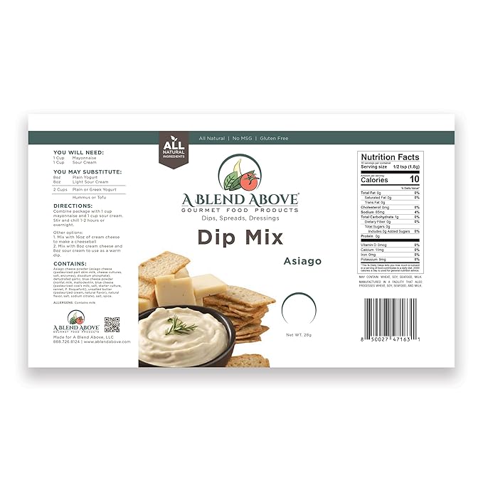 A Blend Above Asiago Dip Mix Seasoning (3 Pack) - Gluten-Free, No MSG, All Natural, Vegan, No Preservatives, Vegetable Dip, Keto Friendly, Low Carb, Easy to Make