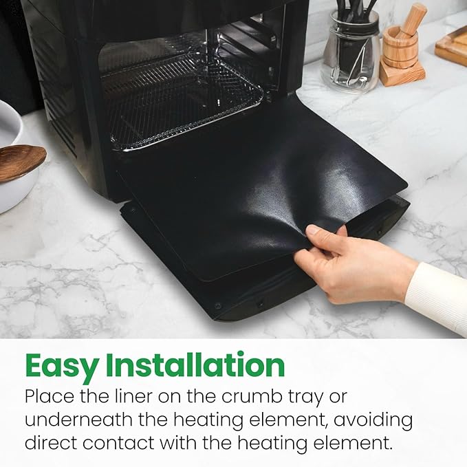 Toaster Oven Liner – Compatible with Breville, Cuisinart, Black & Decker, Dash, and More – Nonstick Heat Resistant Reusable Air Fryer Liners, PFOA & BPA Free, 9x11", 2 Pack, Black