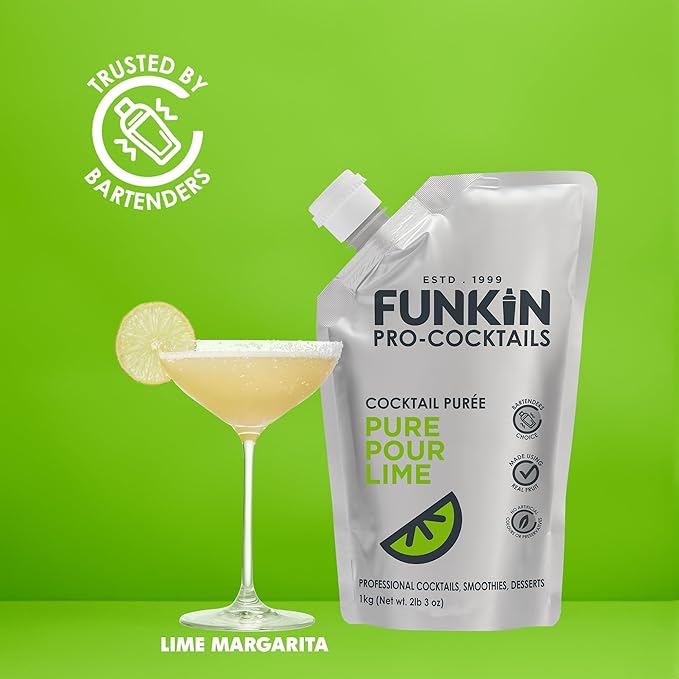 Funkin Fruit Puree | Real Fruit, Simple Ingredient, Natural Mixer for Cocktails, Drinks, Smoothies | Vegan, Non-GMO, Gluten-Free (2.2 lbs) (Lime)