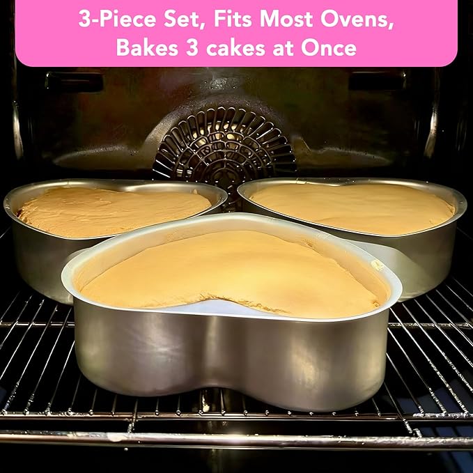 3 Pack 8 Inch Heart Shaped Cake Pans, Durable Anodized Aluminum Heart Cake Pans, Ideal for DIY, Birthdays & Weddings, Baking Pans Chiffon Cake Mold for Oven Baking(8" Removable Bottom)