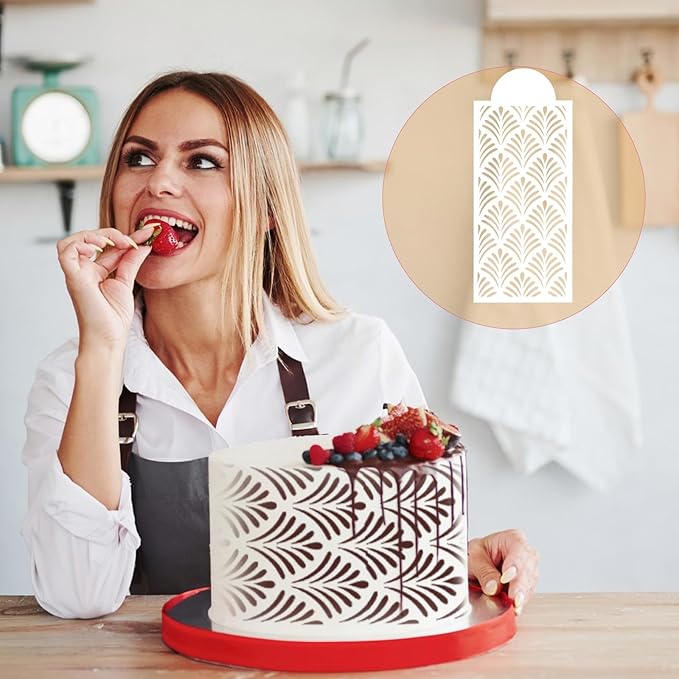 Cake Stencils for Buttercream, 10 PCS Mesh Floral Stencils for Cakes Decorating Supplies DIY Side Baking Stencil Reusable Templates for Fondant Cookie Wedding