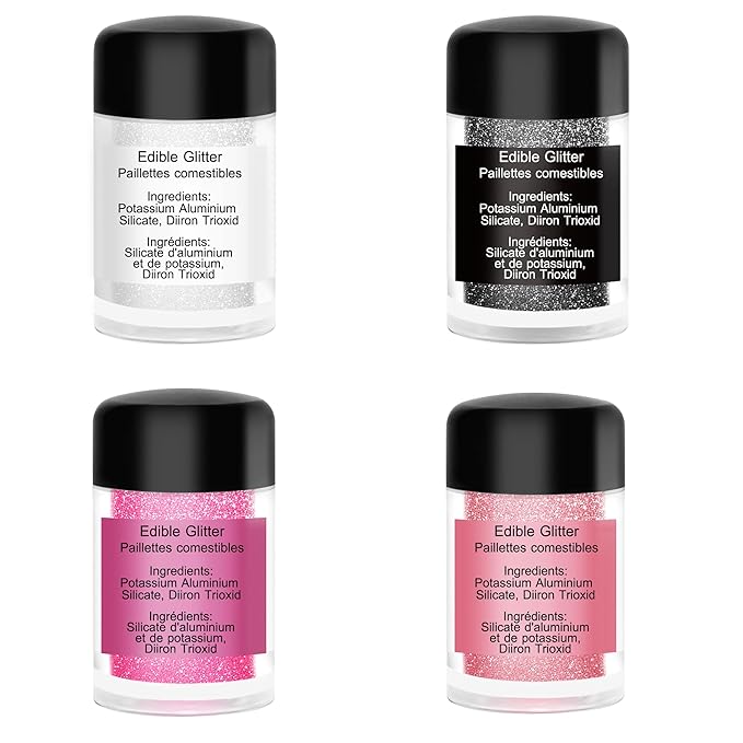 Edible Glitter - 4 Colors Edible Luster Dust Metallic Food Grade Coloring Glitter for Drinks, Baking, Cake Decorating - Edible Dust Powder Shimmer Sprinkle Powder for Icing, Wine, Chocolate, Candy