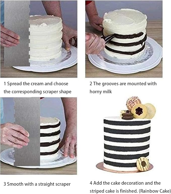8.7 Inche Stainless Steel Cake Scraper,Double Sided Patterned Edge Stripe Edge Smoother Scraper Cake Decorating,Cake Decorating Comb Cake Scraper (1, 1-1)