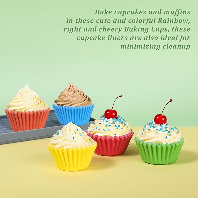 1000 Count White Paper Cupcake Liners, Standard Size 2 Inch, Unbleached Baking Cups for Muffins and Cupcakes (Rainbow, 2 Inch)