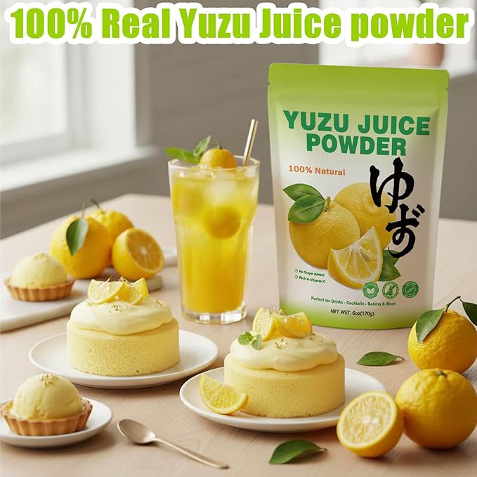 6oz Yuzu Juice Powder - Tangy Japanese Citrus Mix for Drinks, Cocktails, Baking - Instant Yuzu Powder with No Added Sugar for Cooking, Beverages, and More