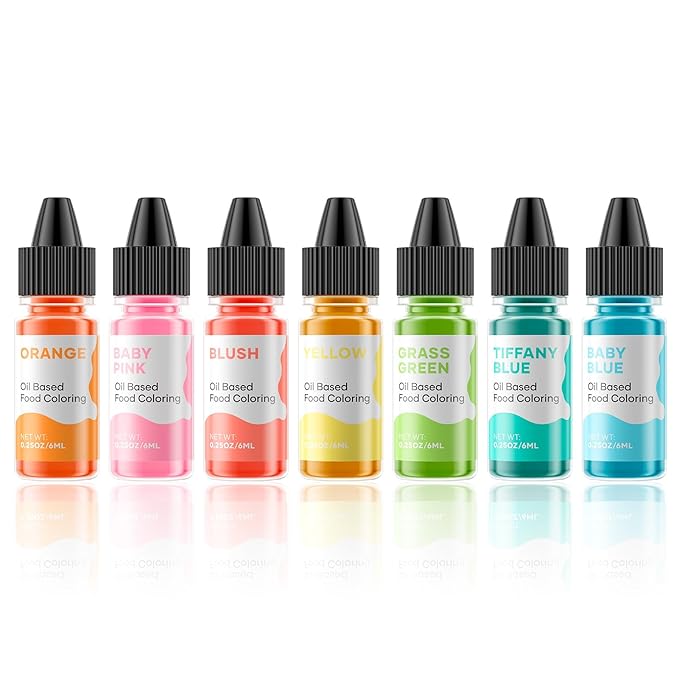 Cherrysea Oil Based Food Coloring for Chocolate Macaron Oil Edible Food Dye Set for Halloween Baking Royal Icing Cookie Supplies Gluten Free 7x6ml Food Grade Food Color Kit, 0.25 Fl. Oz/Bottles