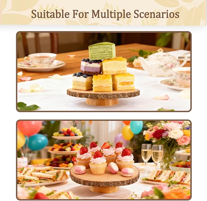 12" Cake Stand Rotating,Round Cake Holder with Cake Cutting Set,Wooden Cake Plate Display Stand for Party/Wedding/Birthday/Cupcake Decorating Supplies