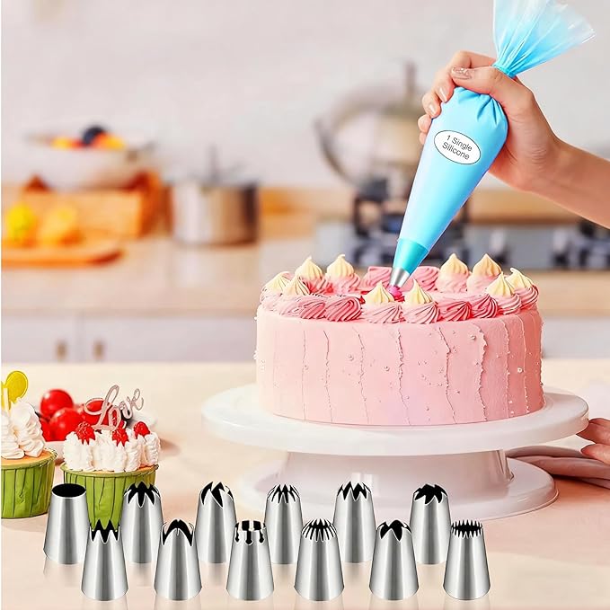 Large Piping Tips Set - 14pcs Reusable Stainless Steel Icing Nozzles Kit Cake Decorating Tools For Cupcake Cookie Pastrys Dough