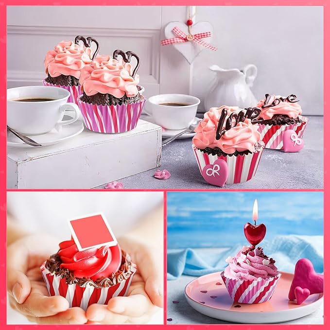 SANNIX 450Pcs Pink Cupcake Liners, Pink Red White Cupcake Wrappers Paper Wraps Muffin Liners for Wedding Birthday Valentines Day Party Candy Cake Decorations Supplies