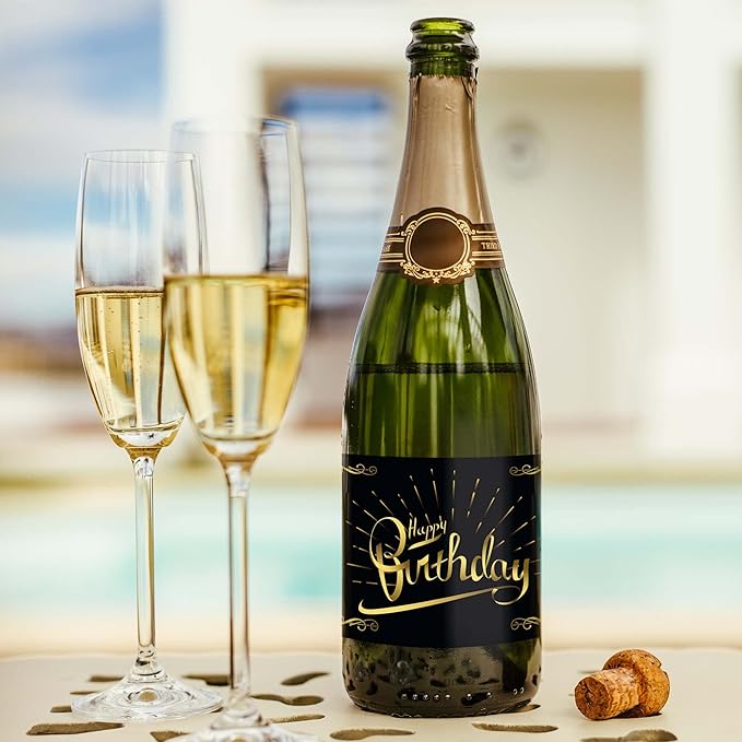 2-Pack Birthday Bottle Labels, Self-Adhesive “HappyBirthday” Stickers for Champagne & Wine Bottles, Fun Gift Idea for Men & Women, 5.8 x 4.1 in (Happy Birthday)