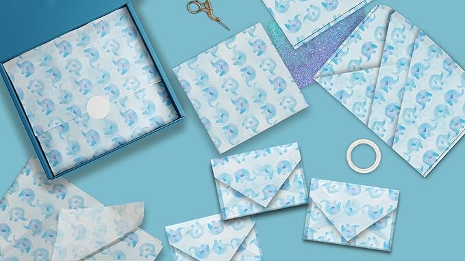 Blue Elephant Printed Tissue Paper for Gift Bags or Boxes and Wrapping - Baby Shower Bulk Decorative Art Tissue Paper for Packaging and Gifting | 24 Sheets 20" x 30"