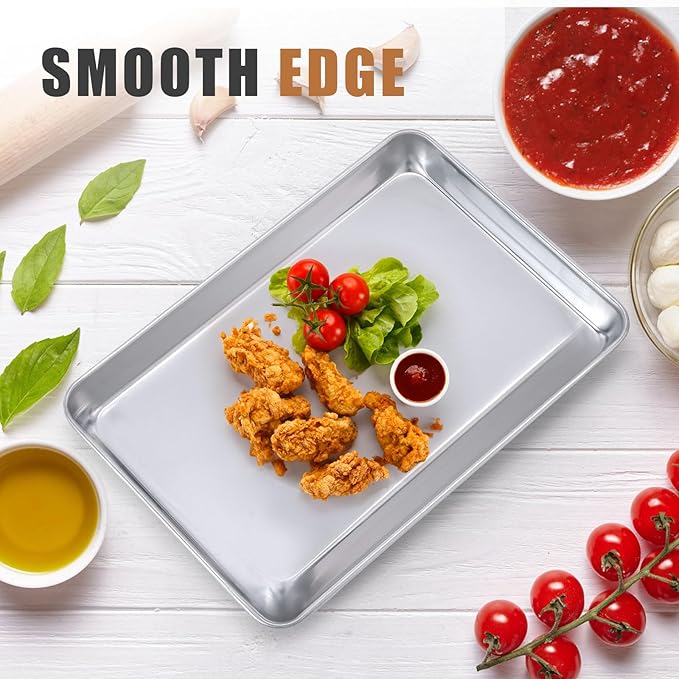6 Pack Baking Sheet Pan Set Cookie Sheet Small Toaster Oven Pans Stainless Steel Tray Barbecue Grill Pan Rectangle Trays Oven and Dishwasher Safe 8.5 x 6 x 0.8 Inches