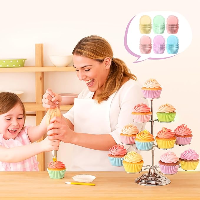 LemonRoad 300pcs Coated Paper Cupcake Liners for Baking Colorful Greaseproof Baking Cup for Muffin Dessert Candy Biscuit Cookies Brownie Wedding Birthday Party Baby Shower(Colorful,Round)