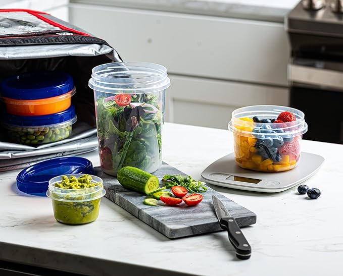 Twist Top Deli Containers Food Storage Containers Blue Screw on Lid Reusable Stackable Leakproof Airtight, pack of 20-16 oz containers