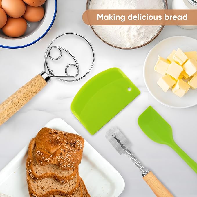 Danish Bread Whisk & Dough Whisk Kit - Professional Lame Bread Tool with 5 Blades, Dough Scraper Cutter, Storage Case - Ultimate Bread Making Tools for Baking Artisan Loaves
