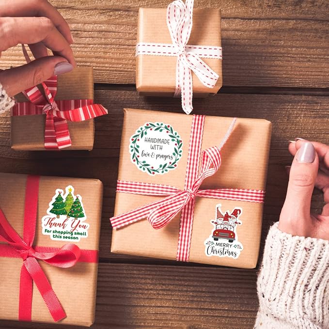 Wailozco 240 PCS Handmade with Love Prayers Stickers,Cute Small Business Envelopes Stickers for Business Packages/Handmade Goods/Bags ,Christmas Theme Small Shop Business Stickers for Envelopes Seals