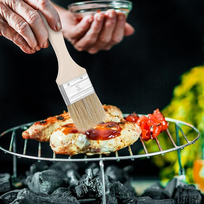 3Pcs Natural Bristle Pastry Brush, Pastry Brush Wooden Handle Basting and BBQ Brushes Kitchen Baking Brushes for Cooking, Butter, Oil, Grilling & Baking Easy Clean Durable Kitchen Culinary Utensil