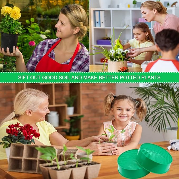 2Pcs Round Garden Soil Sieve Pan Plastic Sand Sifter Set for Sieve Work of Small Gravel, Soil, Sand(Green)