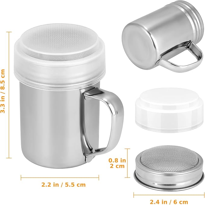 Accmor 2 Pack Powdered Sugar Shaker Duster, Cinnamon Shaker Flour Sifter, Fine Mesh Stainless Steel Dredge for Baking Soda Flour Cinnamon Cocoa